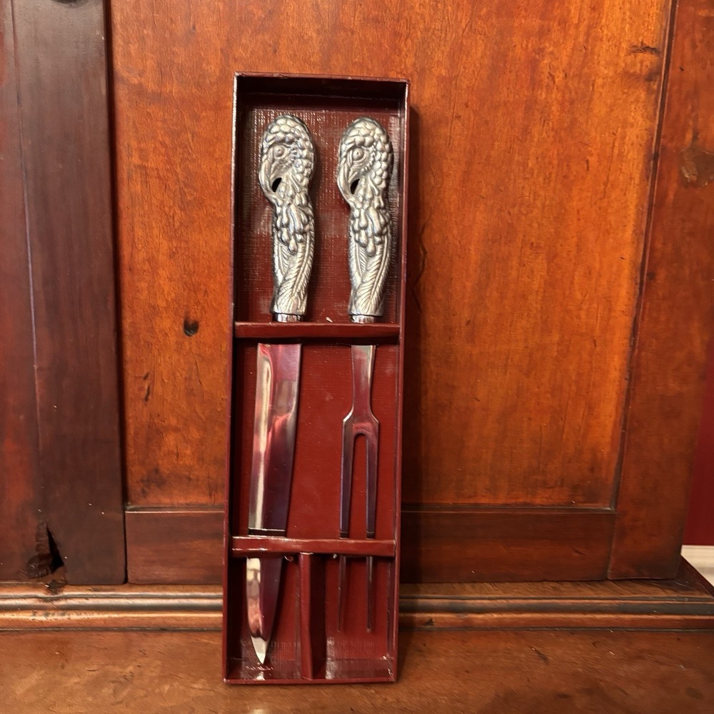 Arthur Court Turkey Carving Set 2-Pc Knife & Fork Aluminum Handles Vintage
